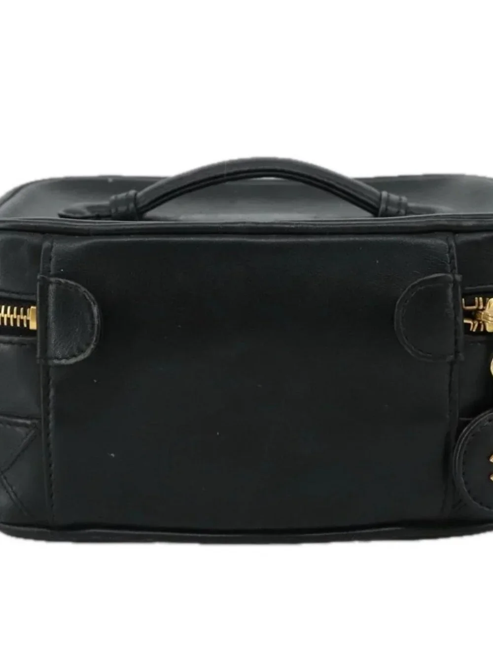 CHANEL Bicolore Vanity Hand Bag Leather Black Gold CC Auth 108585